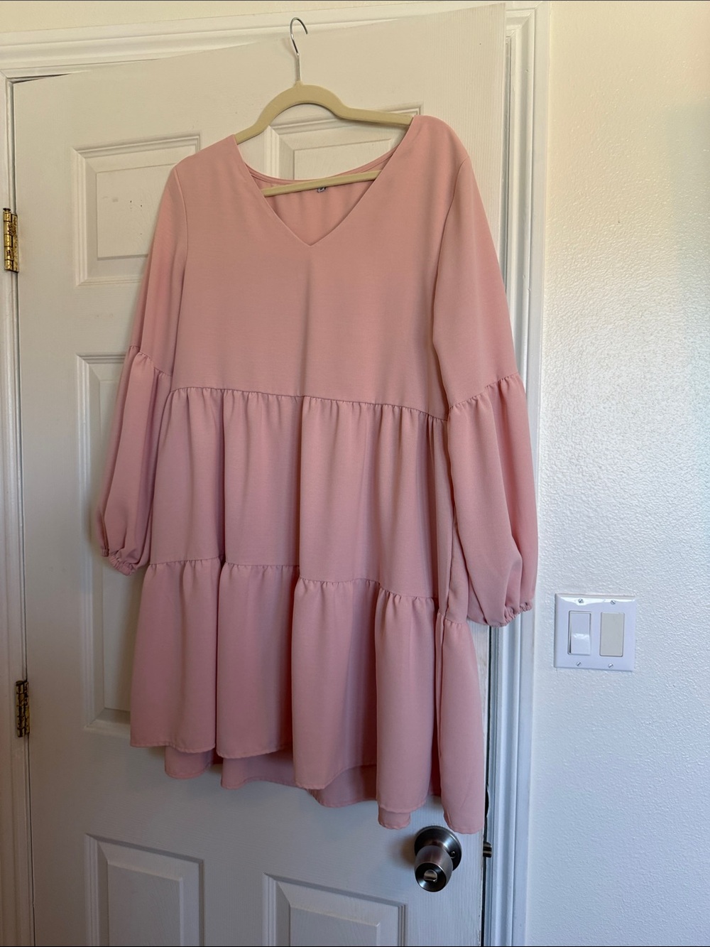 Girls' Pink Tiered V-Neck Dress